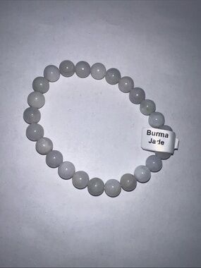 8mm Burma Jade Beaded Stretch Bracelet - White-Green Jade
